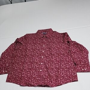 Kids Floral Button-Up Shirt in Burgundy